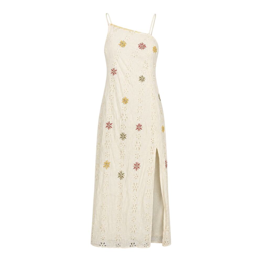 Anthropologie Mahila White Eyelet Embroidered Cotton Maxi Dress M Boho